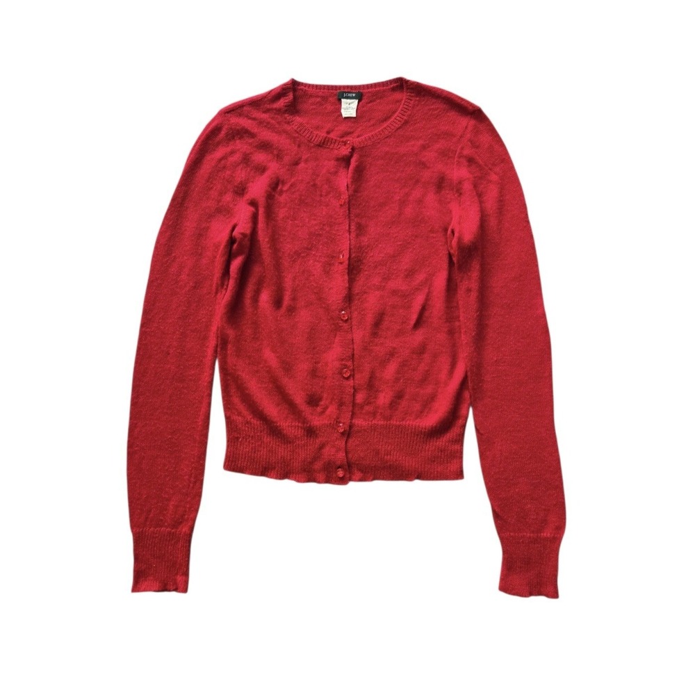 J.Crew Crystal Button Cardigan Womens M Red Alpaca Merino Wool Preppy Holiday